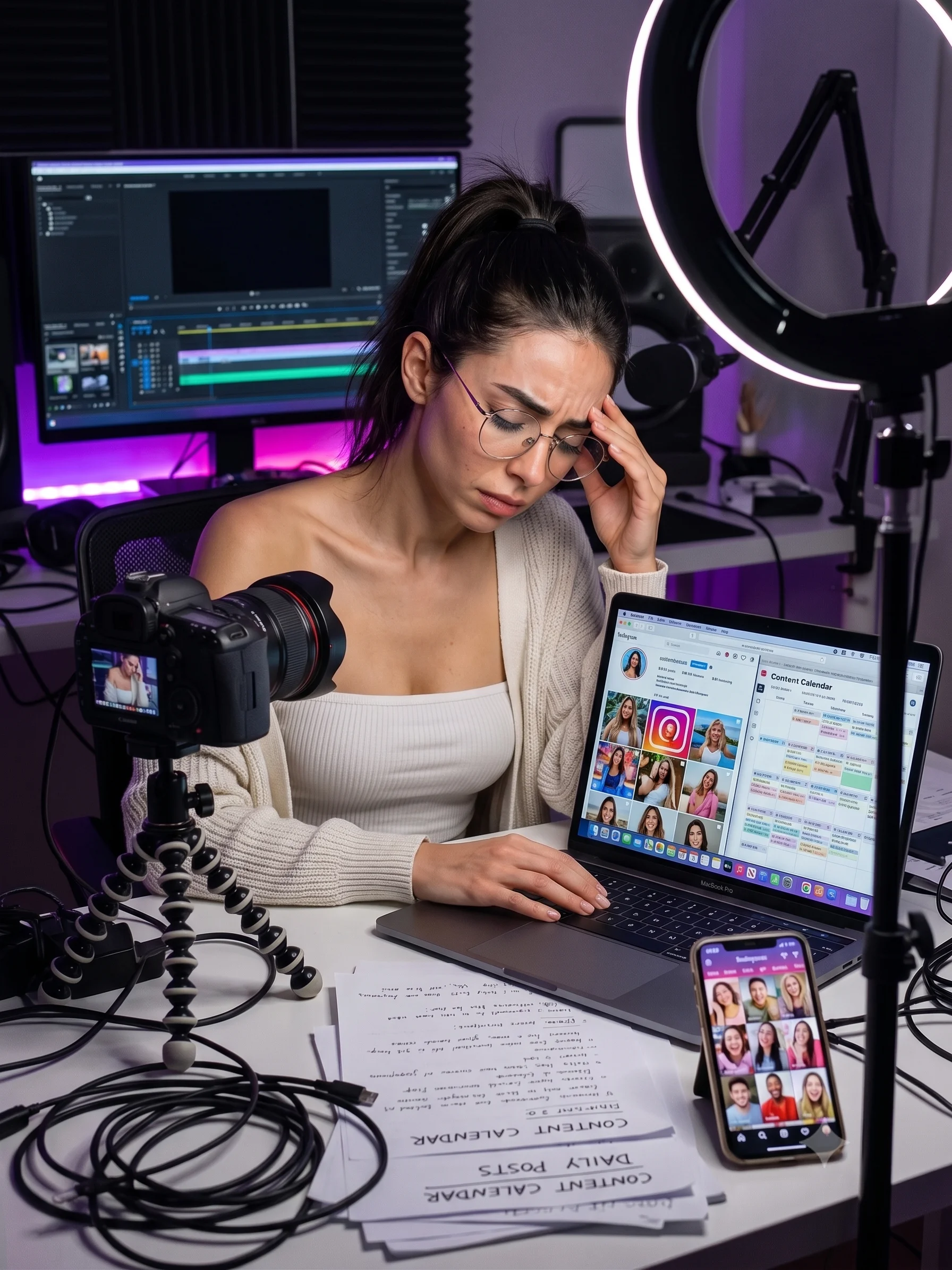 Chica frustrada con creación de contenido